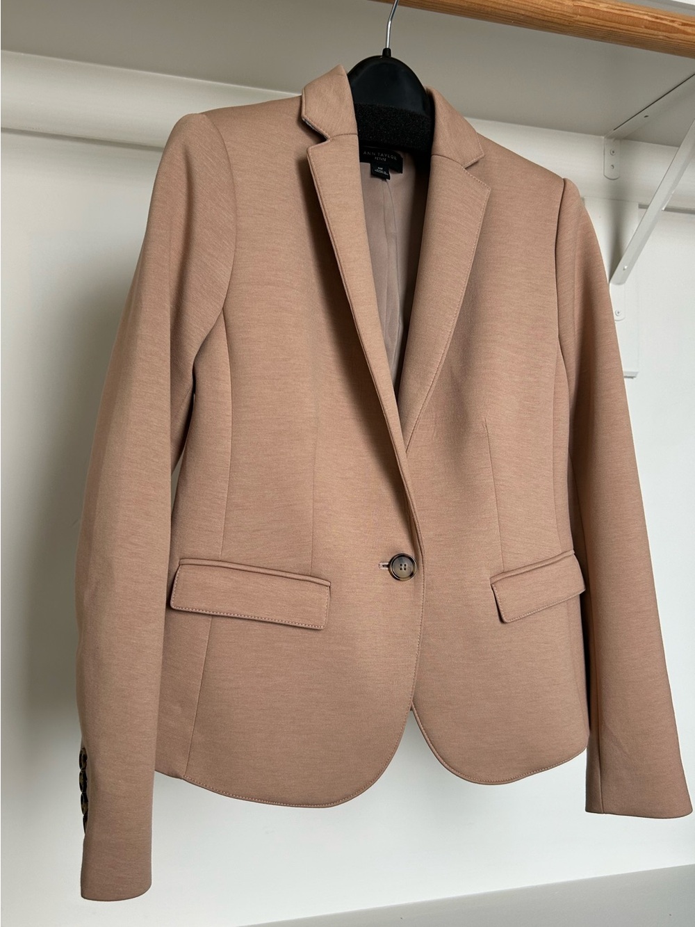 Ann Taylor Petite One-Button Blazer In Double Knit, Natural Camel, 00P